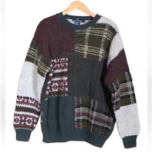 Vintage Nautica handknit wool blend sweater Size Medium Patchwork design